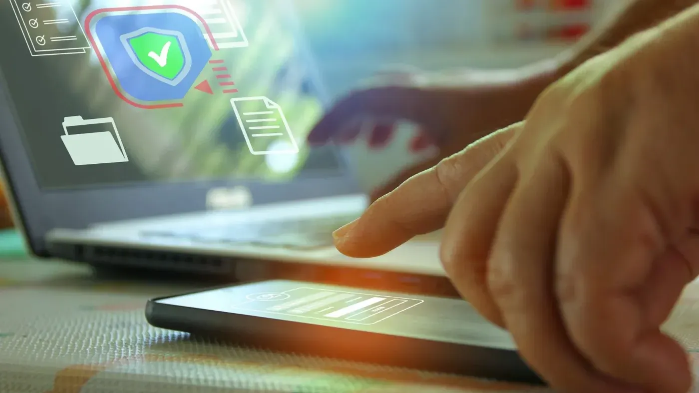 person pointing to phone