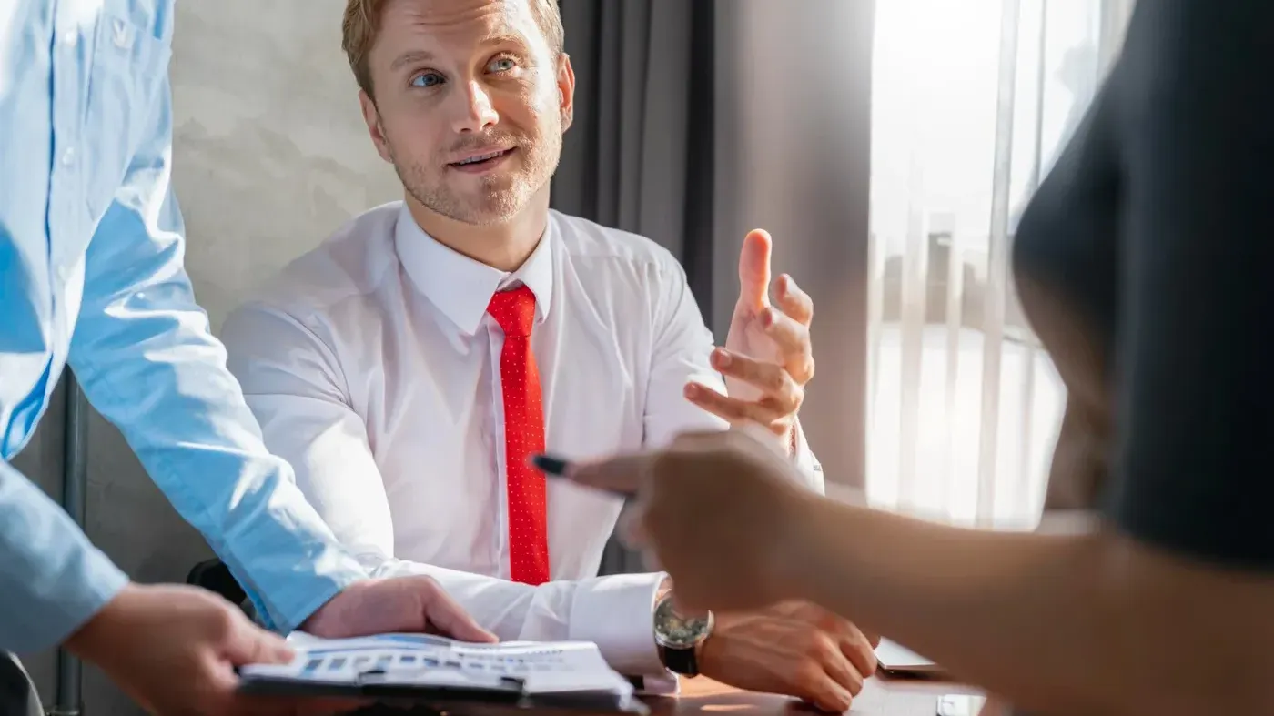 business man talking in a meeting