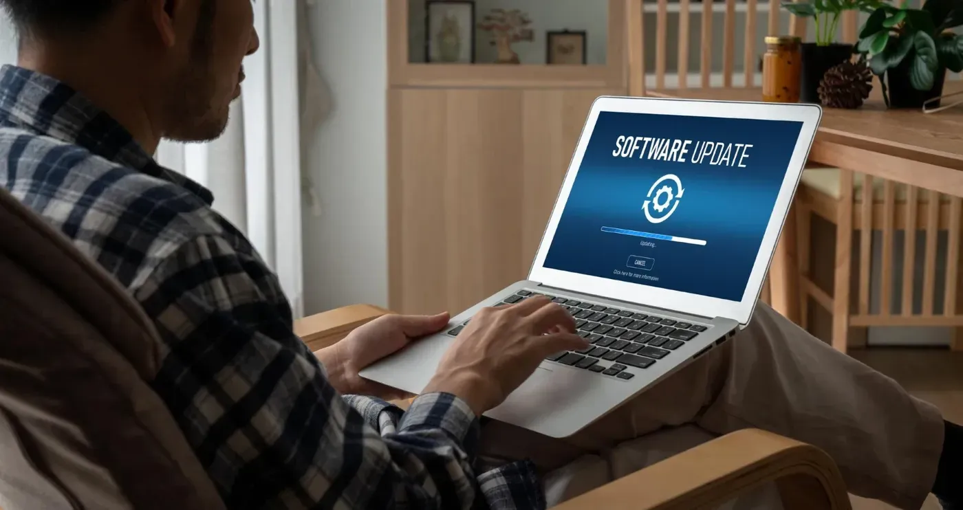 person on laptop doing a software update